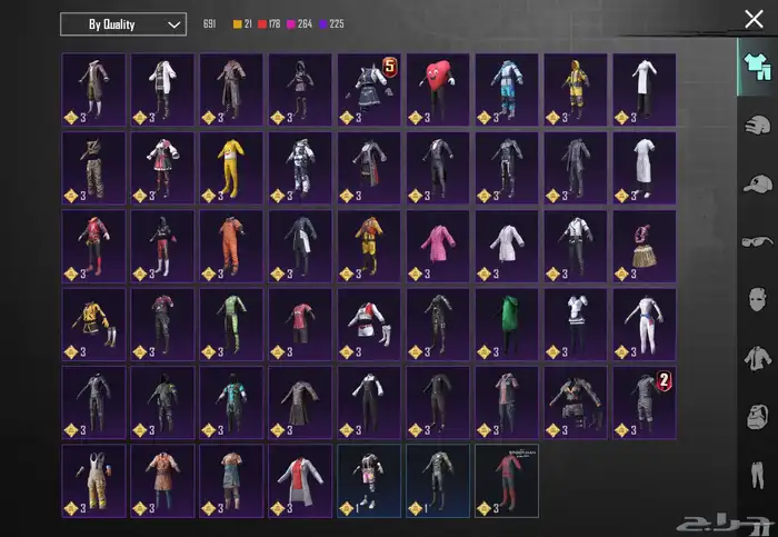 حساب ببجي موبايل 83  لفل سكنات  83 سكنات ميثك ونوادر 12