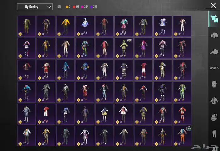 حساب ببجي موبايل 83  لفل سكنات  83 سكنات ميثك ونوادر 9