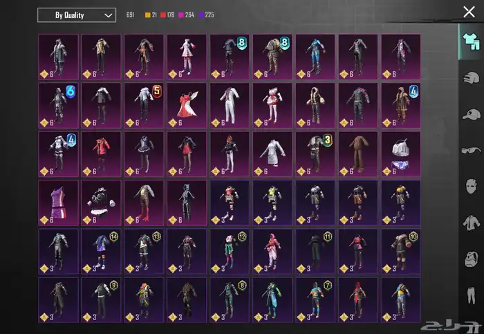 حساب ببجي موبايل 83  لفل سكنات  83 سكنات ميثك ونوادر 8