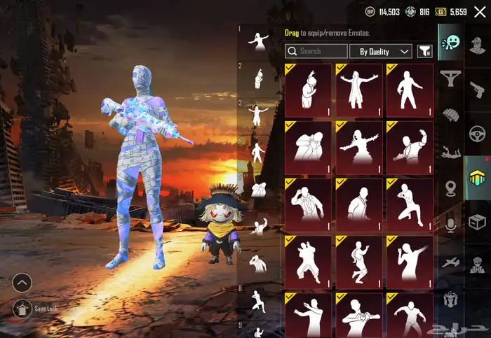 حساب ببجي موبايل 83  لفل سكنات  83 سكنات ميثك ونوادر 65