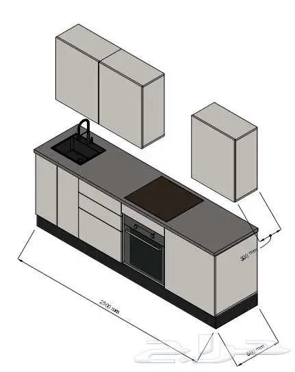 مطبخ متكامل 2.5م بتشطيب أوروبي شامل السطح 1