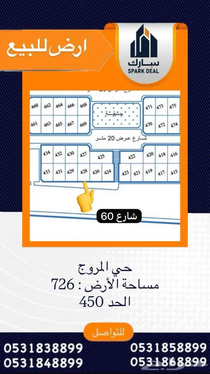 ارض للبيع حي قرطبة بلك ب على السوم 12