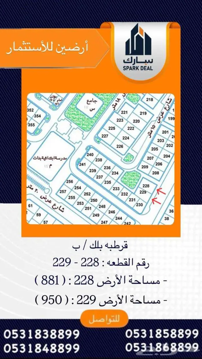 ارض للبيع حي قرطبة بلك ب على السوم 8