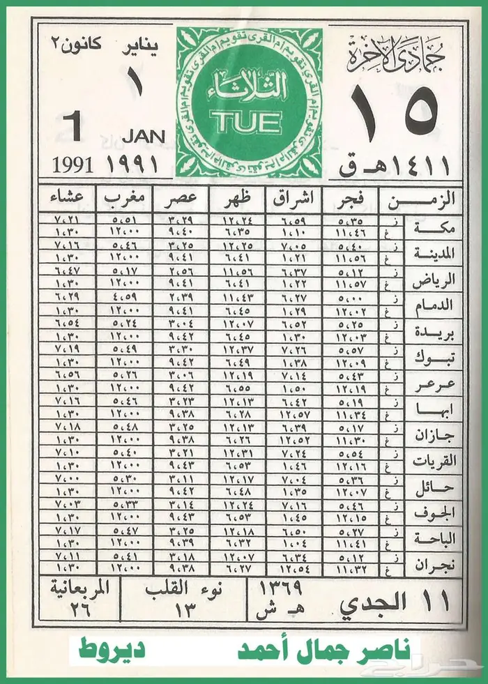 ورقة تقويم تاريخ ميلادك.. من تقويم أم القرى. 1