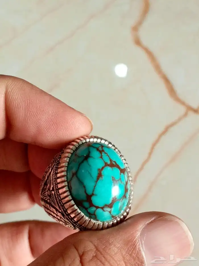خاتم فضة بحجر الفيروز السيناوي 8