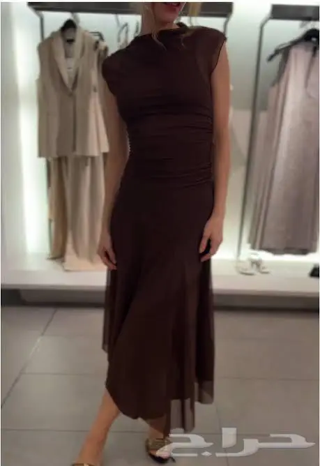 فستان زارا بني مقاس M جديد مع تاق 1