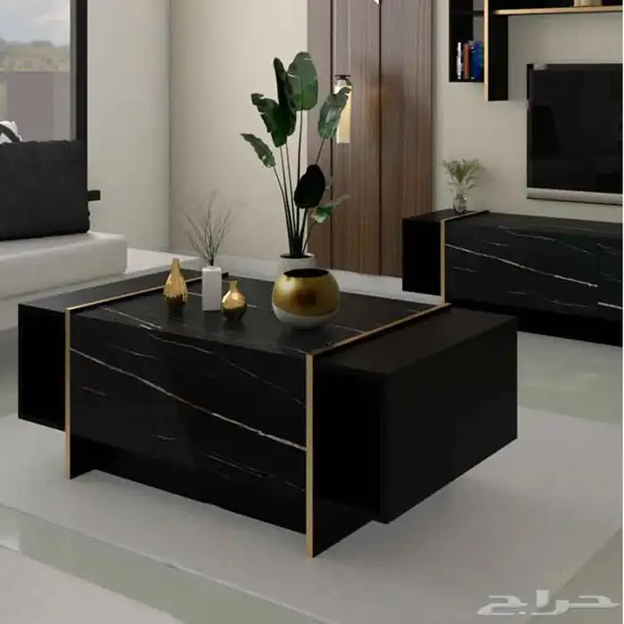 طقم طاولات مودرن اسود رخامي مع ذهبي 5
