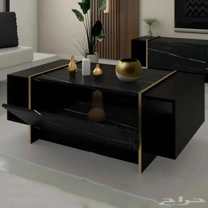 طقم طاولات مودرن اسود رخامي مع ذهبي 6