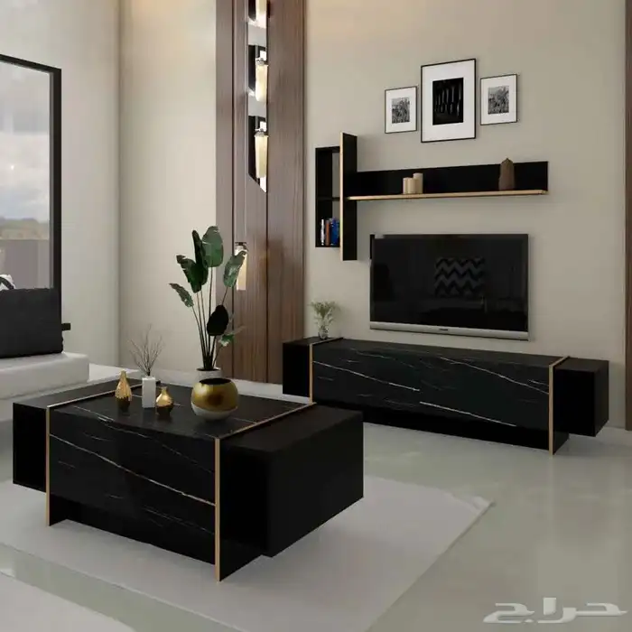 طقم طاولات مودرن اسود رخامي مع ذهبي 1