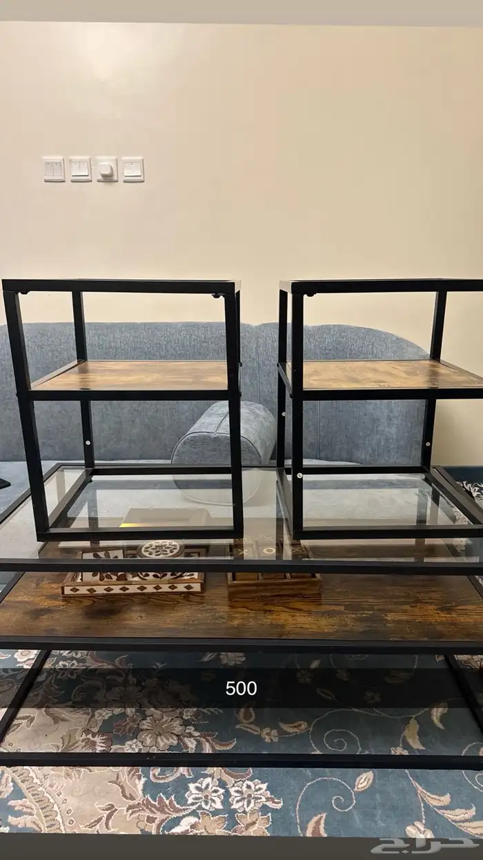 طاوله طعام   مع مدخل   وطاوله قهوه خشبي مع قطعتين جانبيه 4