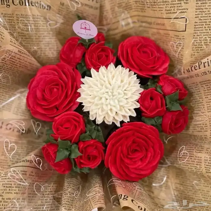 كب كيك على شكل بوكية ورد 5