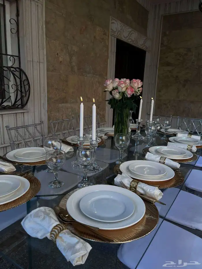 تأجير كراسي طاولات طعام بأنواعها زجاج مستطيلة ودئريه وخشب 6