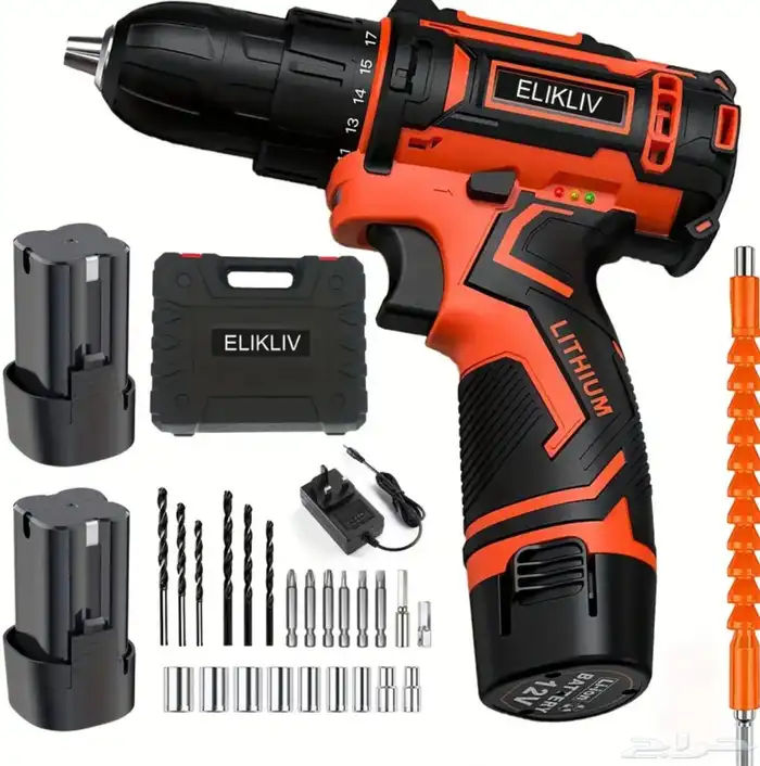 دريل كهربائي لا سلكي 18v مع بطاريتين ليثيوم بهيكل معدني قوي 0