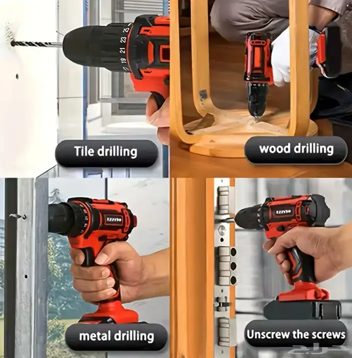 دريل كهربائي لا سلكي 18v مع بطاريتين ليثيوم بهيكل معدني قوي 7