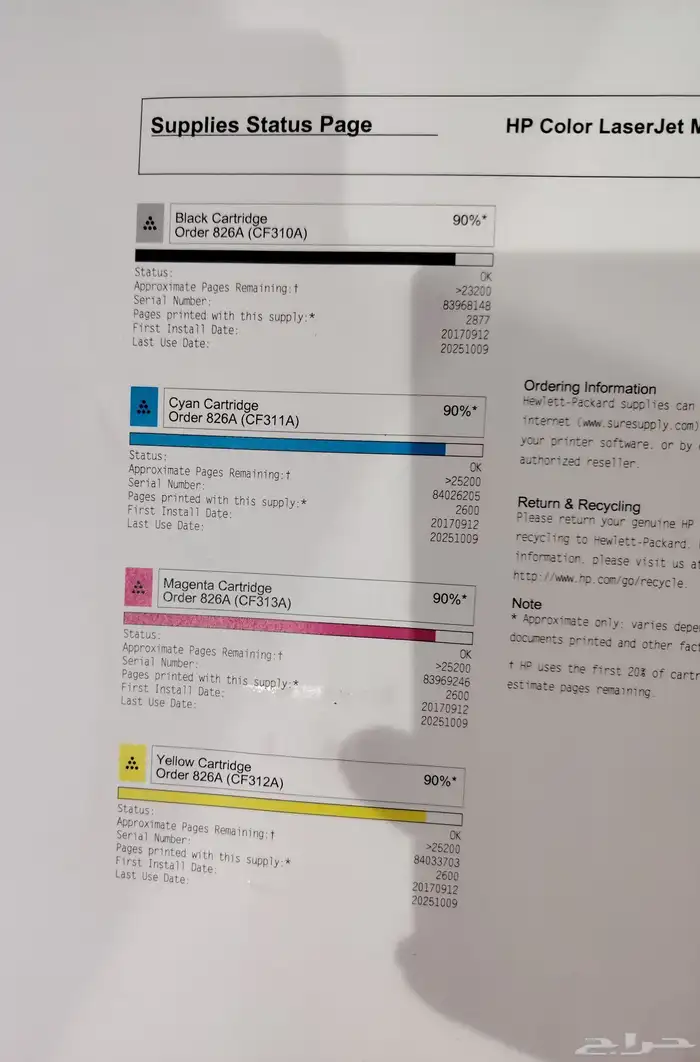 طابعة اتش بي ليزر Hp m855 ملونة A3 6