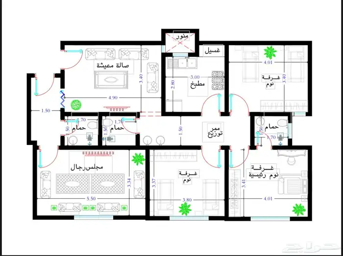 شقق تمليك للبيع ف المربع الذهبي بطحاء قريش واجهتين 4غرف 2