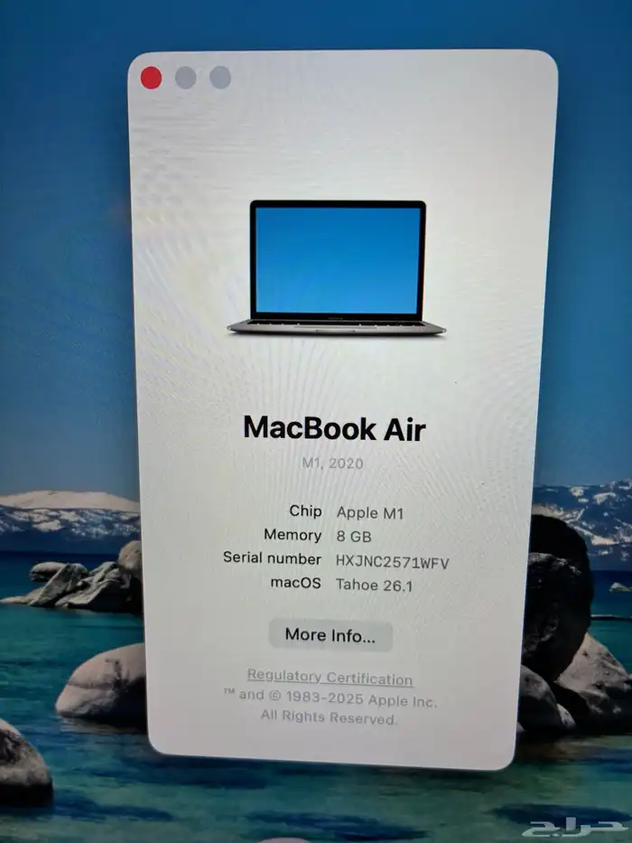 ماك بوك آير لابتوب معالج M1 نظيف جدا استخدام خفيف 7