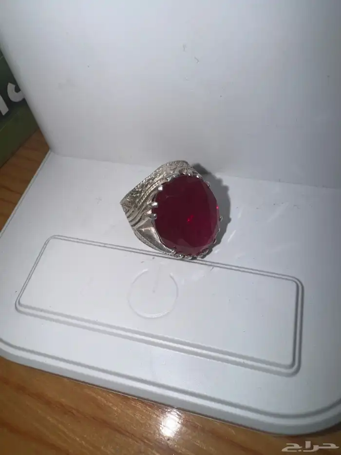 خاتم فضه عيار99.9 حجر ياقوت اصلي 1
