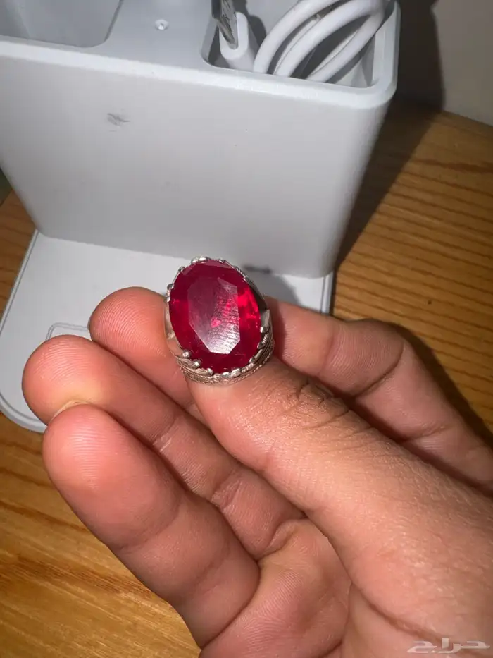 خاتم فضه عيار99.9 حجر ياقوت اصلي 2