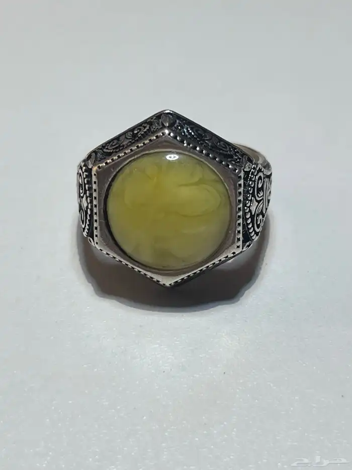 خاتم فضه فص كهرب 2