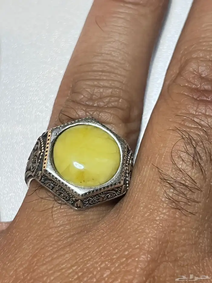 خاتم فضه فص كهرب 0