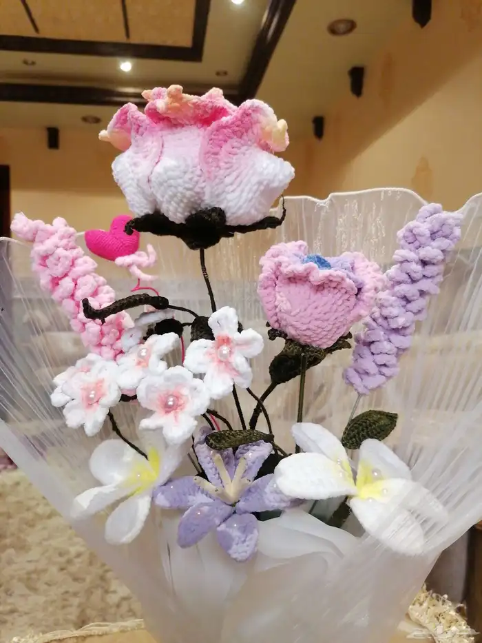 باقة ورد مصنوعة بخيوط الصوف 4