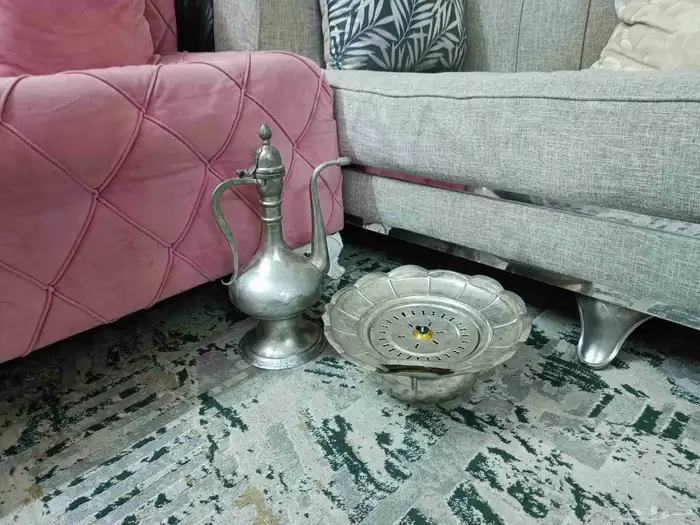 طقم إبريق وحوض معدني أفغاني تقليدي 0