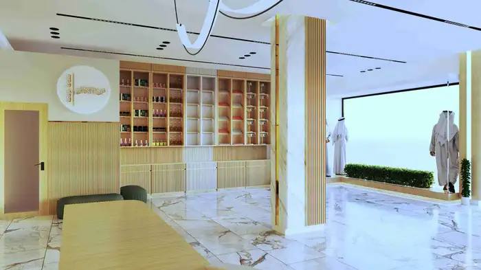 تصميم داخلي وديكور لمحل خياطه اثواب رجالي 0