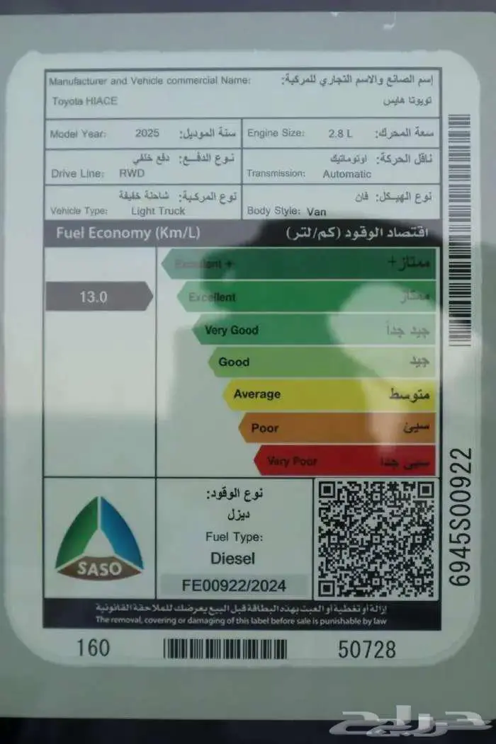 تويوتا هايس 2026 سقف منخفض مبيعات بنوك وشركات 25
