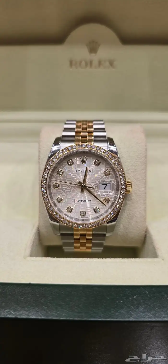 ساعه رولكس أصليه الماس وكاله مقاس36مم ضمان صديق عطار 0