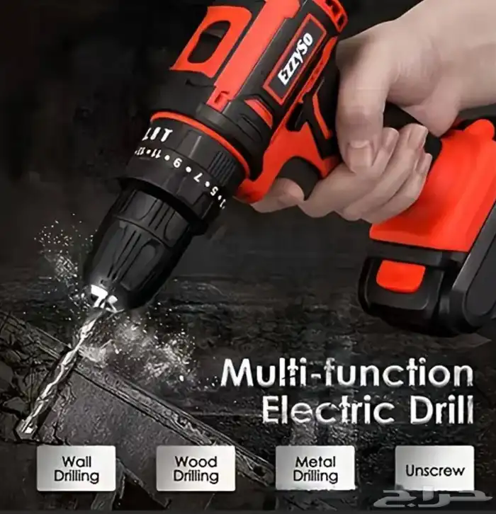 دريل كهربائي لا سلكي 18v مع بطاريتين ليثيوم بهيكل معدني قوي 5