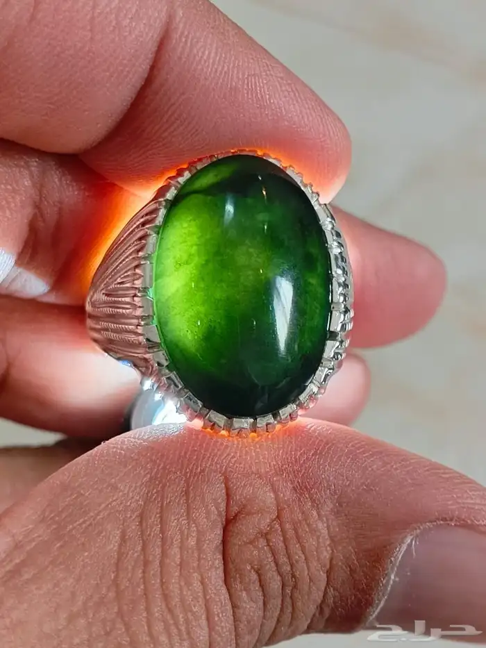 خاتم عقيق اخضر يماني 11