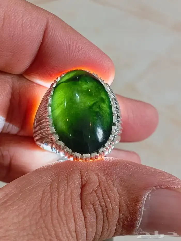 خاتم عقيق اخضر يماني 13