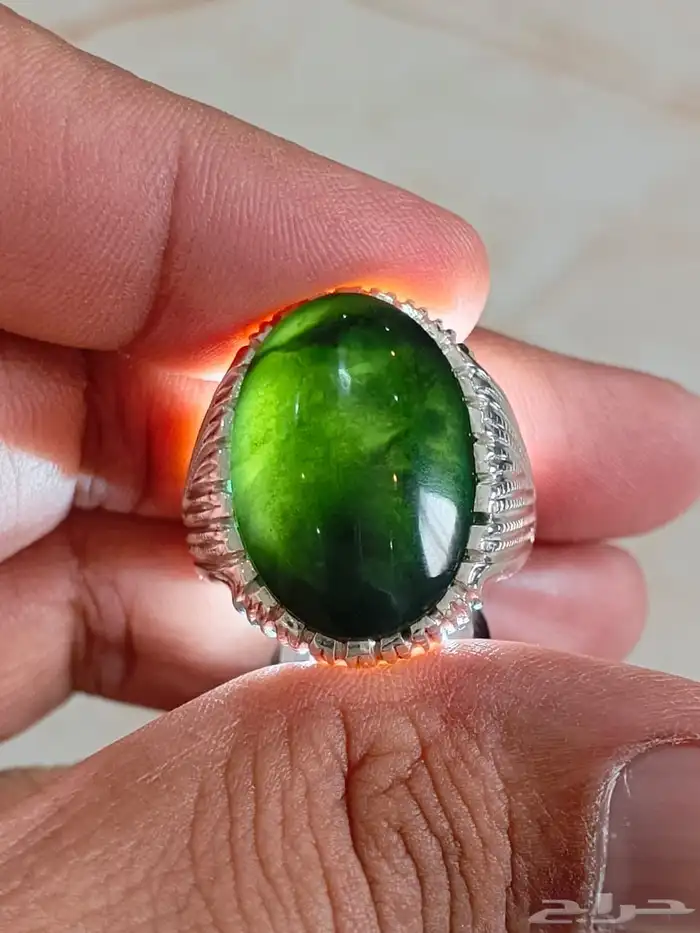 خاتم عقيق اخضر يماني 7