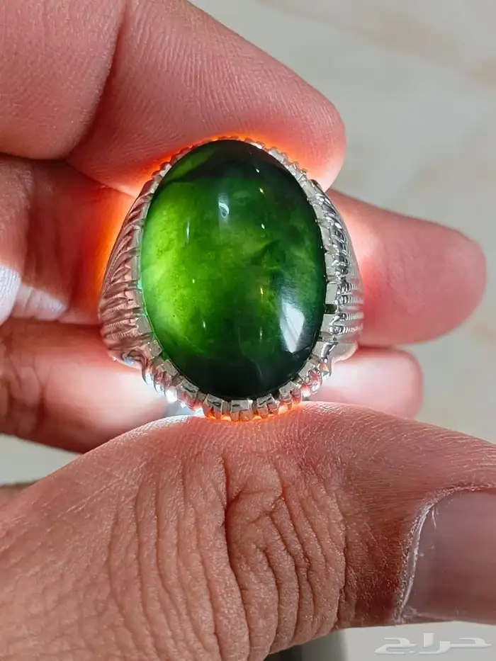 خاتم عقيق اخضر يماني 12