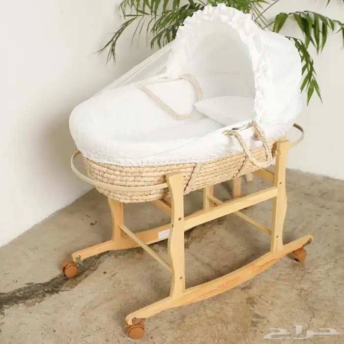 سلة موسى للمواليد من الخوص مع مرتبة وغطاء شبكي 0