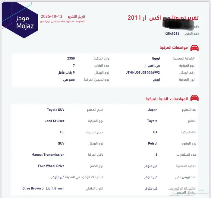 للبيع جي اكس ار 2011 قير عادي 6 سلندر ممشاه 110 الالف 12