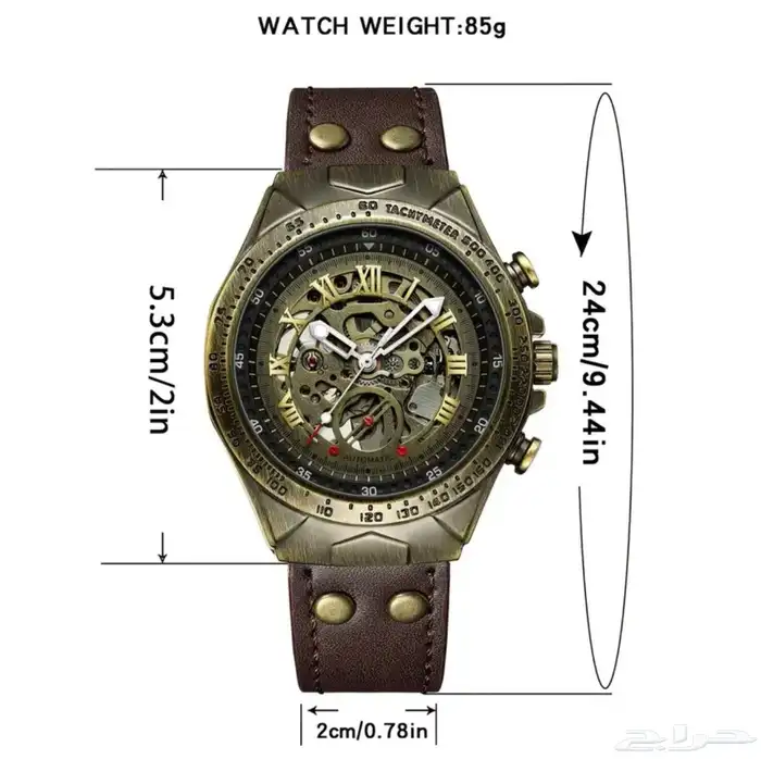 ساعة ميكانيكية من النحاس العتيق بتصميم قديم مع حزام جلدي 3