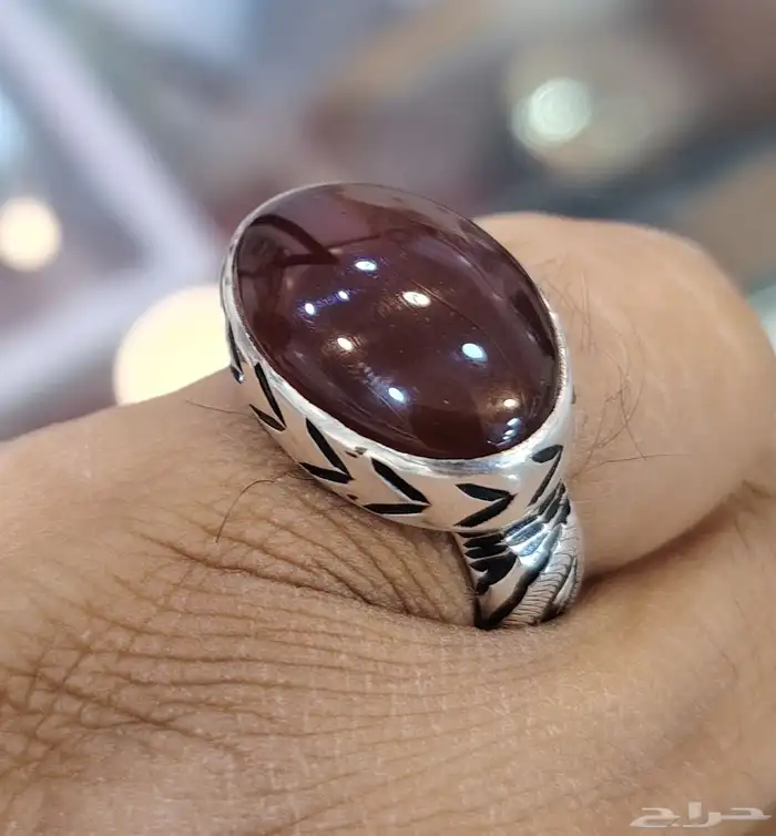 خاتم فضه بحجر عقيق يمني كبدي المقاس 20 0