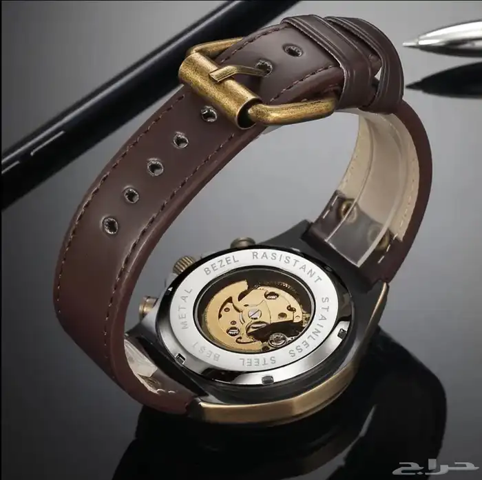 ساعة ميكانيكية من النحاس العتيق بتصميم قديم مع حزام جلدي 2