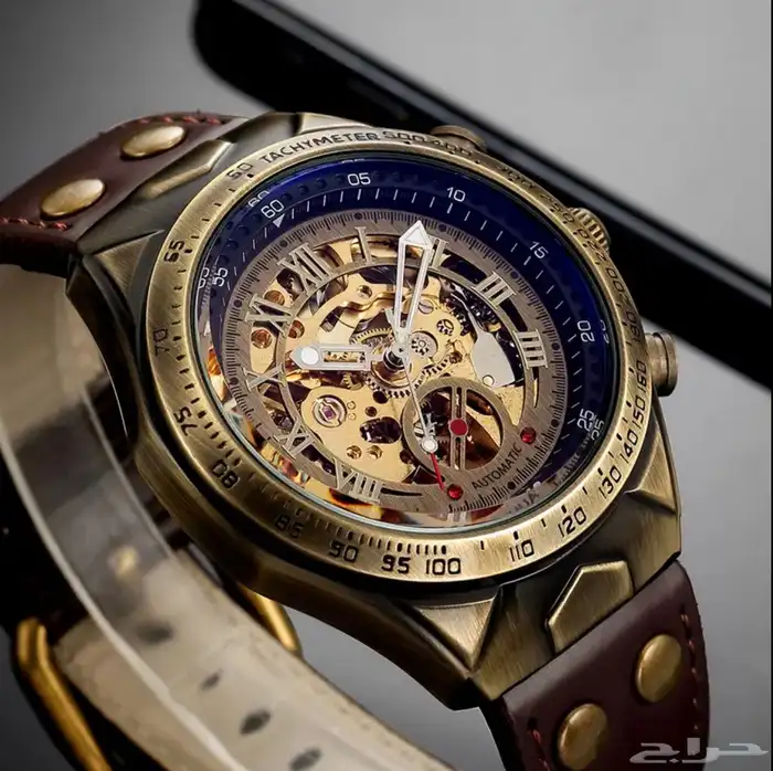 ساعة ميكانيكية من النحاس العتيق بتصميم قديم مع حزام جلدي 0