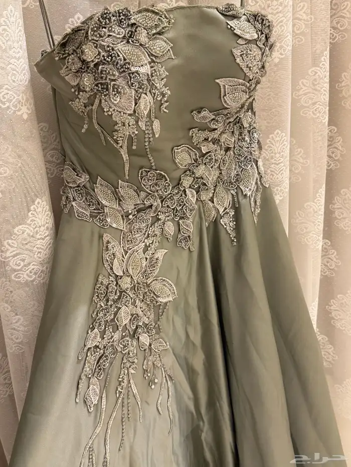 فستان سهره زيتي طويل 0