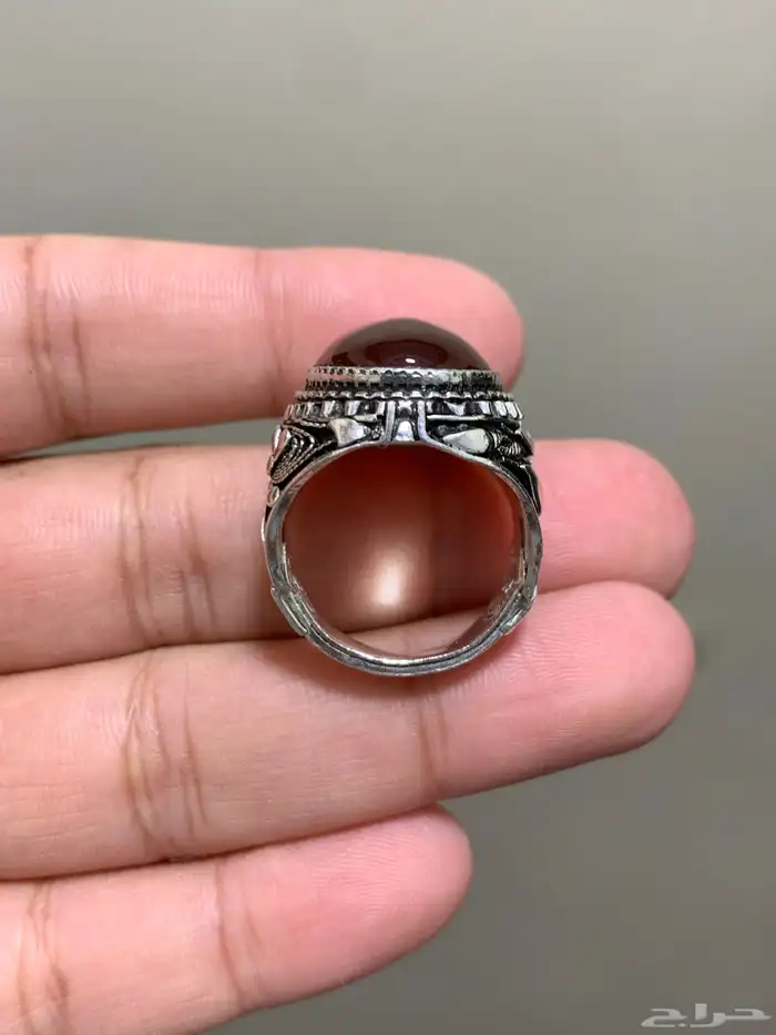 خاتم عقيق يمني طبيعي كبدي صياغة جحوش اليدوية الاصلية 17 6