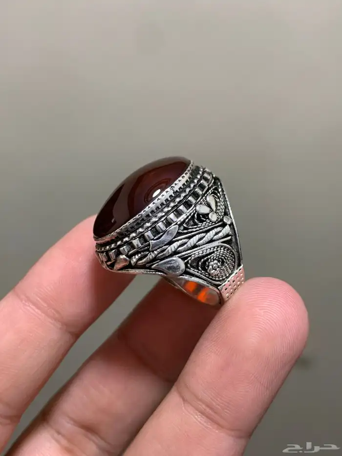 خاتم عقيق يمني طبيعي كبدي صياغة جحوش اليدوية الاصلية 17 2