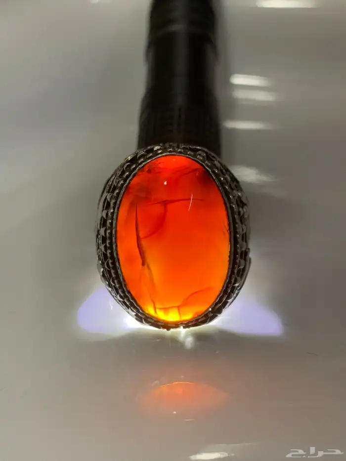 خاتم عقيق يمني طبيعي كبدي صياغة جحوش اليدوية الاصلية 17 13