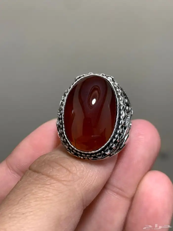 خاتم عقيق يمني طبيعي كبدي صياغة جحوش اليدوية الاصلية 17 5