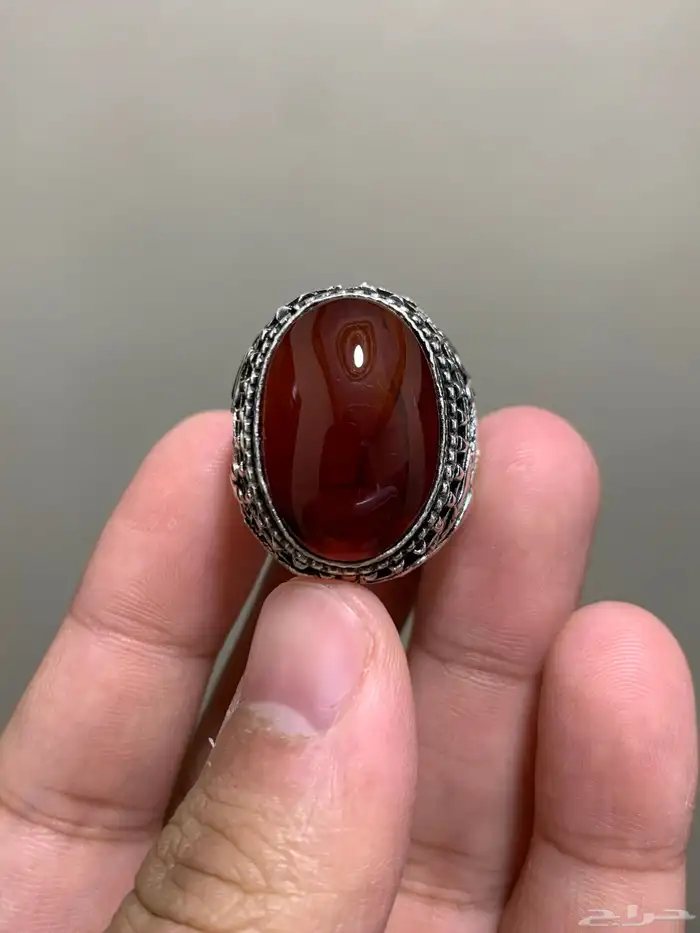 خاتم عقيق يمني طبيعي كبدي صياغة جحوش اليدوية الاصلية 17 1