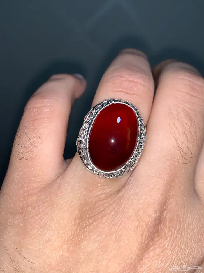 خاتم عقيق يمني طبيعي كبدي صياغة جحوش اليدوية الاصلية 17 11