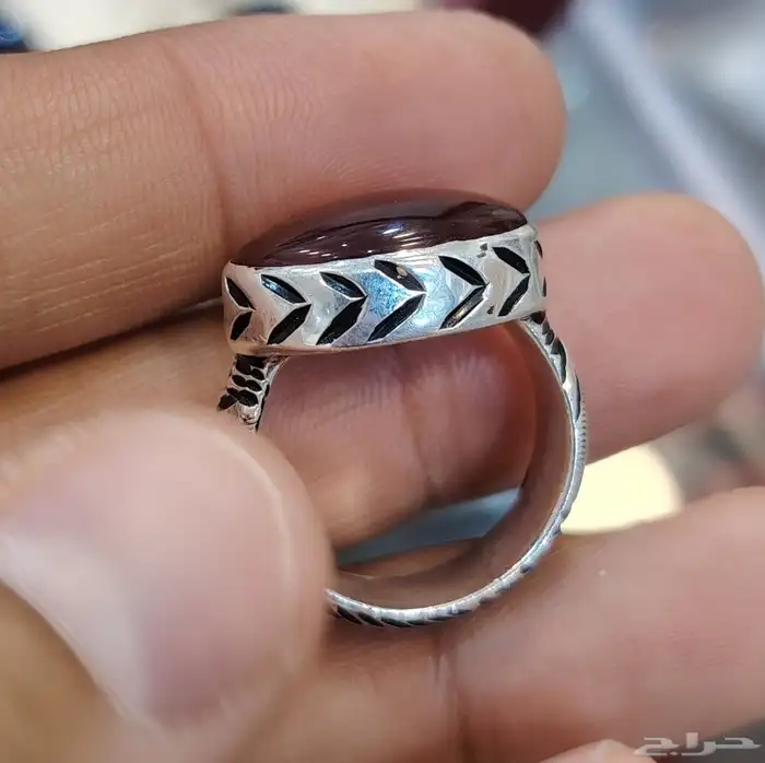 خاتم فضه بحجر عقيق يمني كبدي المقاس 20 2