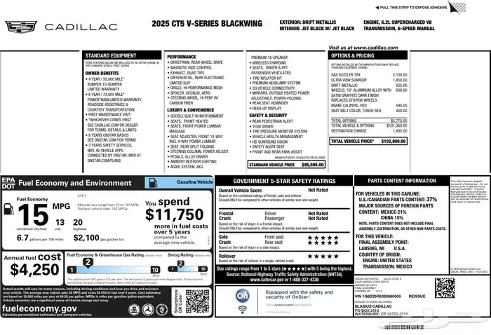 كاديلاك CT5-V Blackwing 2025 قير عادي أصفار 20